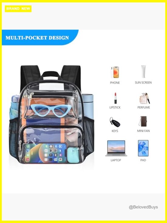 Clear Stadium Backpack Large Capacity Water Resistant Reinforced Strap